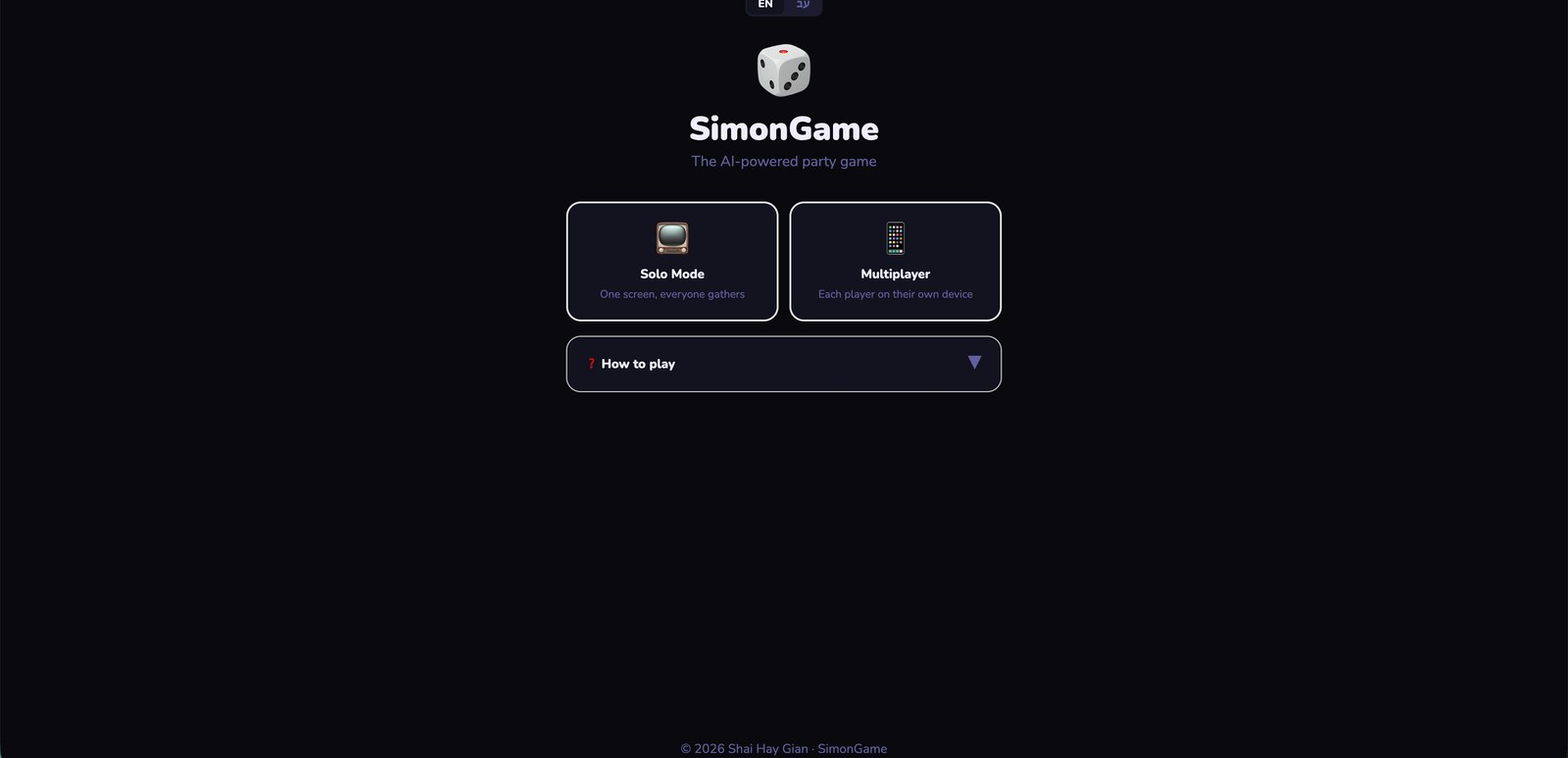 SimonGame landing page